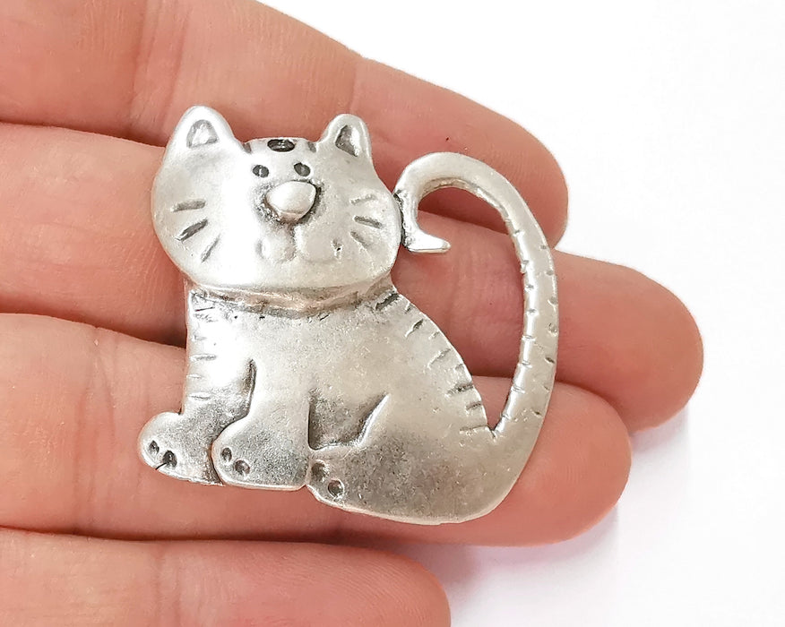 2 Cat Charms Antique Silver Plated Charms (41x41mm)  G22964