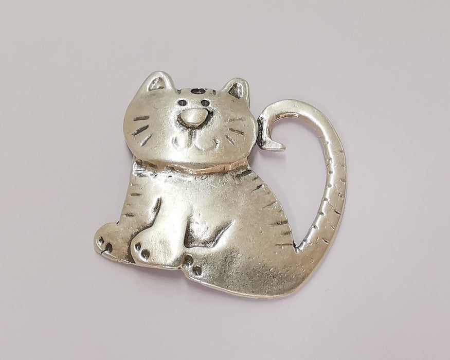 2 Cat Charms Antique Silver Plated Charms (41x41mm)  G22964