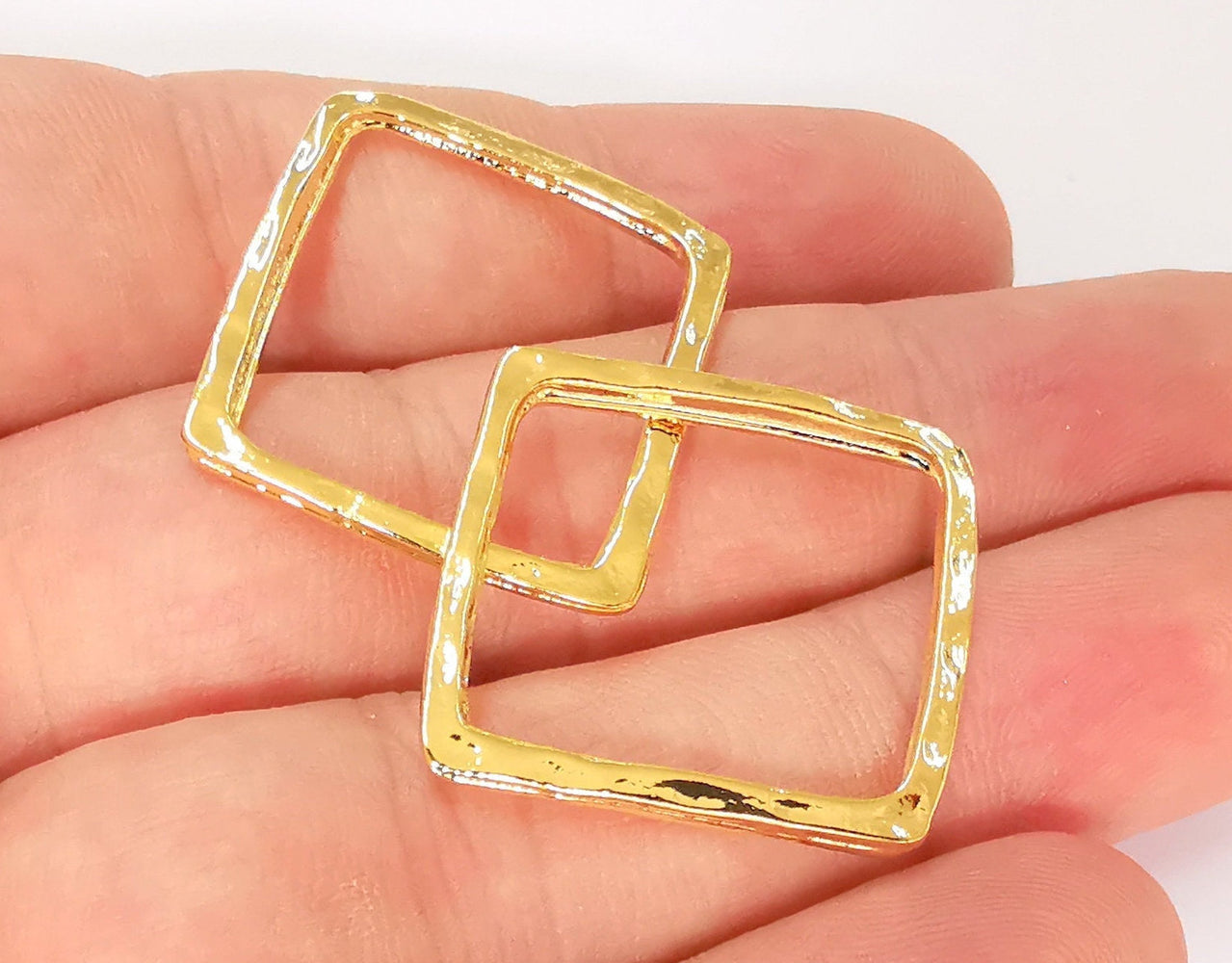 4 Square Connector Findings Shiny Gold Plated Geometric Findings (27x24mm)  G22845