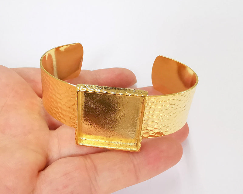 Bracelet Blank Resin Cuff Dry Flower inlay Blank Cuff Bezel Glass Cabochon Base Hammered Adjustable Shiny Gold Plated (25x25mm ) G22968