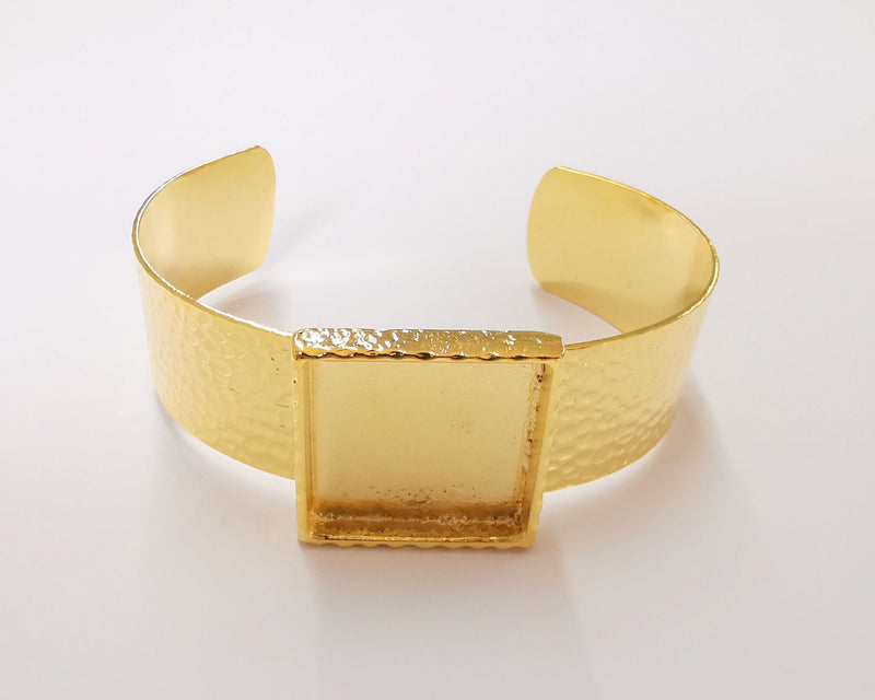 Bracelet Blank Resin Cuff Dry Flower inlay Blank Cuff Bezel Glass Cabochon Base Hammered Adjustable Shiny Gold Plated (25x25mm ) G22968