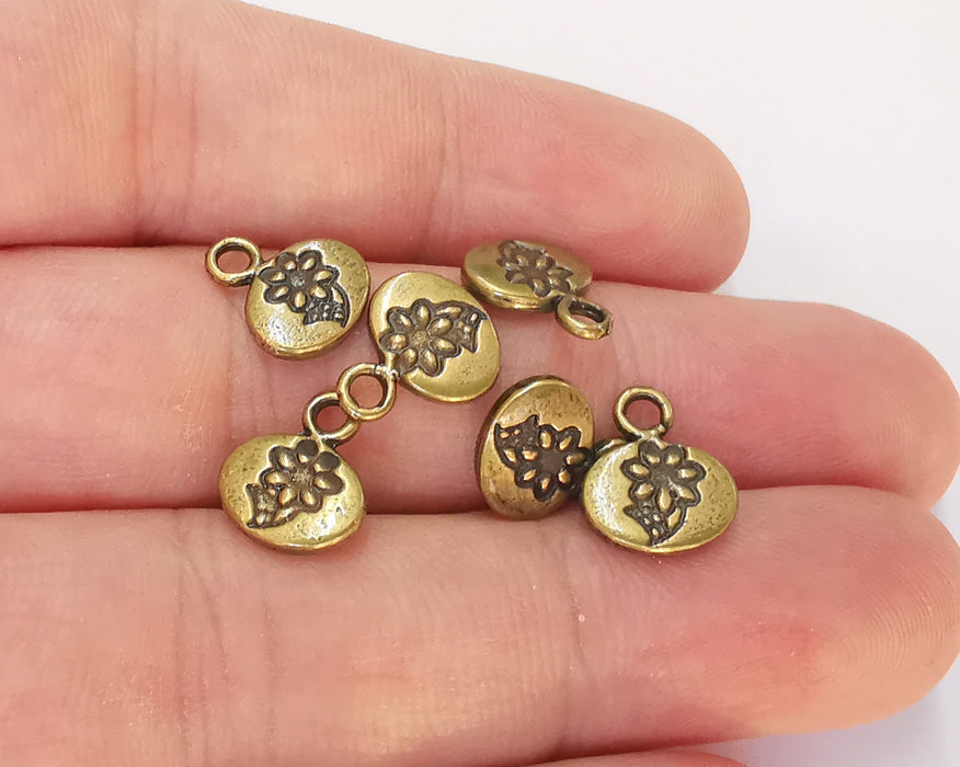 10 Flower Charms (Double Sided) Antique Bronze Plated Charms (12x11mm) G22633