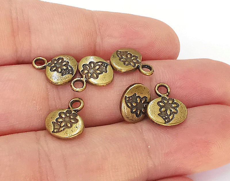 10 Flower Charms (Double Sided) Antique Bronze Plated Charms (12x11mm) G22633