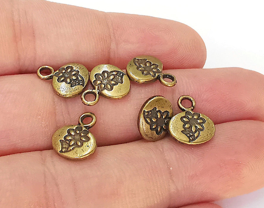 10 Flower Charms (Double Sided) Antique Bronze Plated Charms (12x11mm) G22633