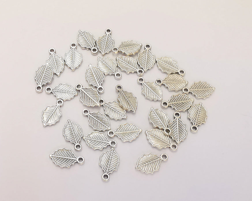 30 Leaf Charms (Double Sided) Antique Silver Plated Charms (10x6mm)  G22636