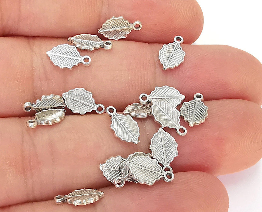 30 Leaf Charms (Double Sided) Antique Silver Plated Charms (10x6mm)  G22636