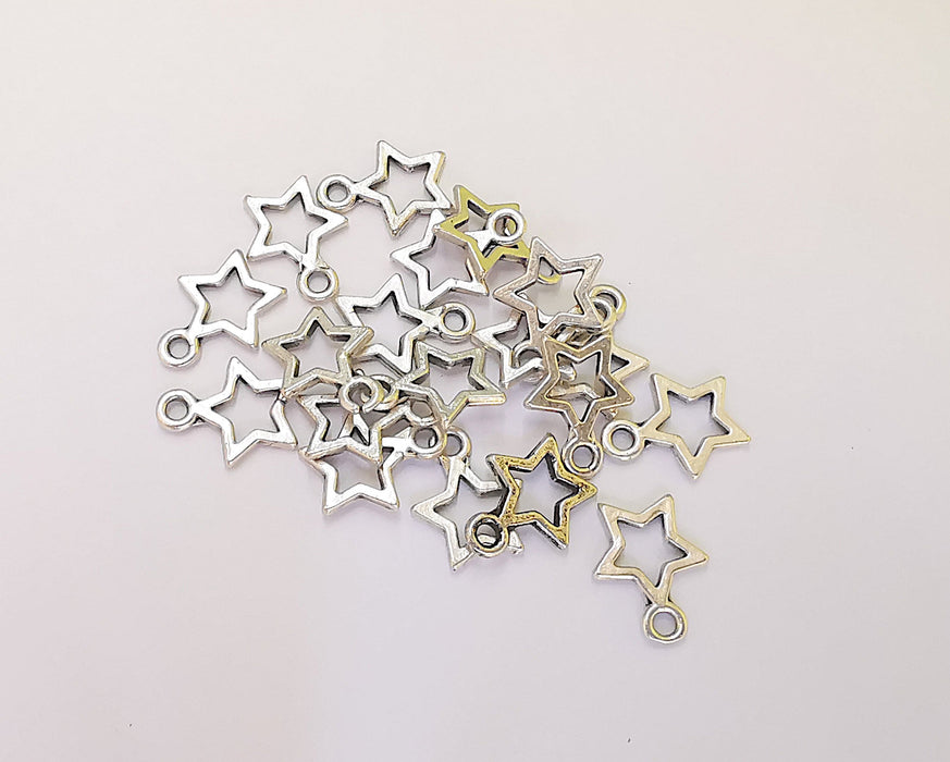 20 Star Charms Antique Silver Plated Charms (12x9mm)  G24065