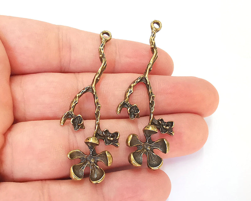 2 Flowers Charms Antique Bronze Plated Charms (60x22mm)  G22641