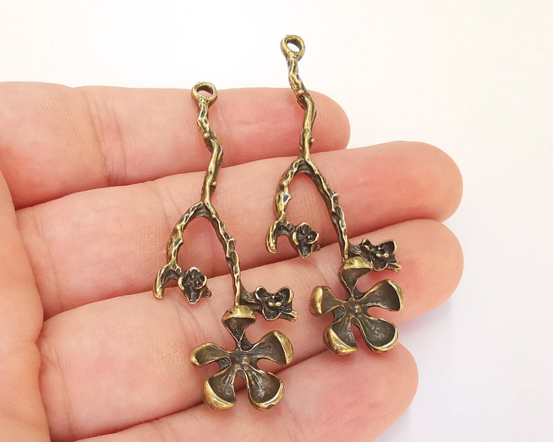 2 Flowers Charms Antique Bronze Plated Charms (60x22mm)  G22641