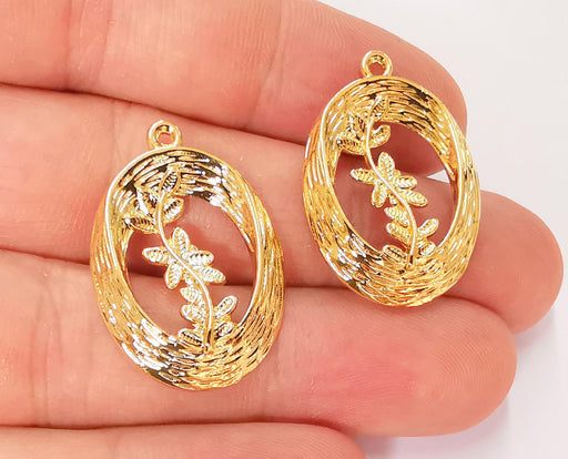 2 Flower Charms 24k Shiny Gold Plated Charms (30x21mm)  G22971