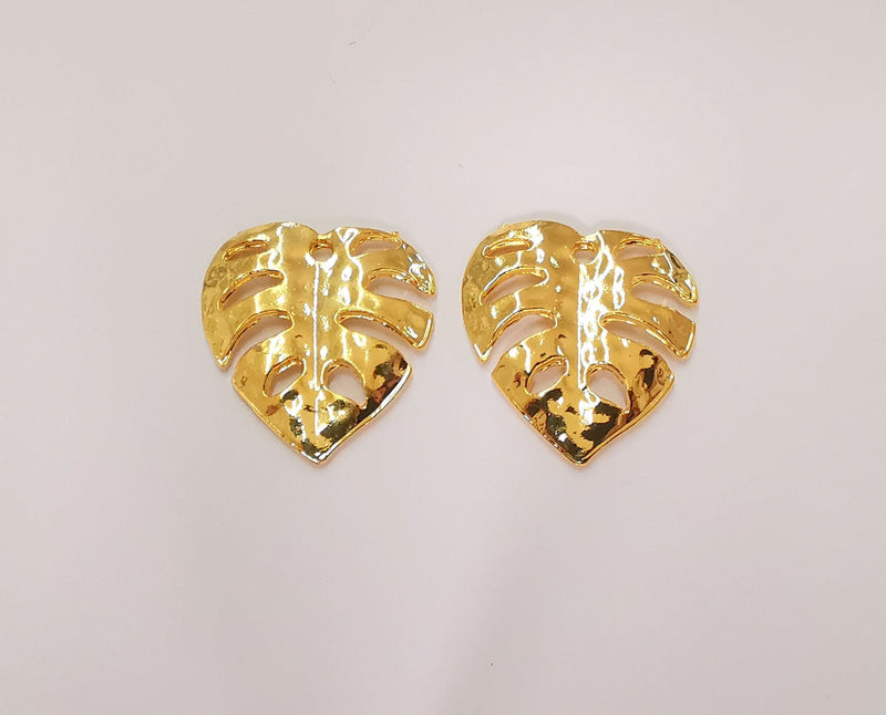 2 Monstera Leaf Charms 24K Shiny Gold Plated Charms  (22x21mm)  G22946