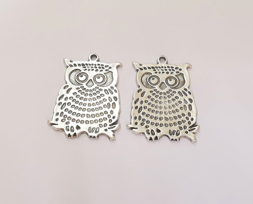 2 Owl Charm Antique Silver Plated Charms (33x24mm) G22977