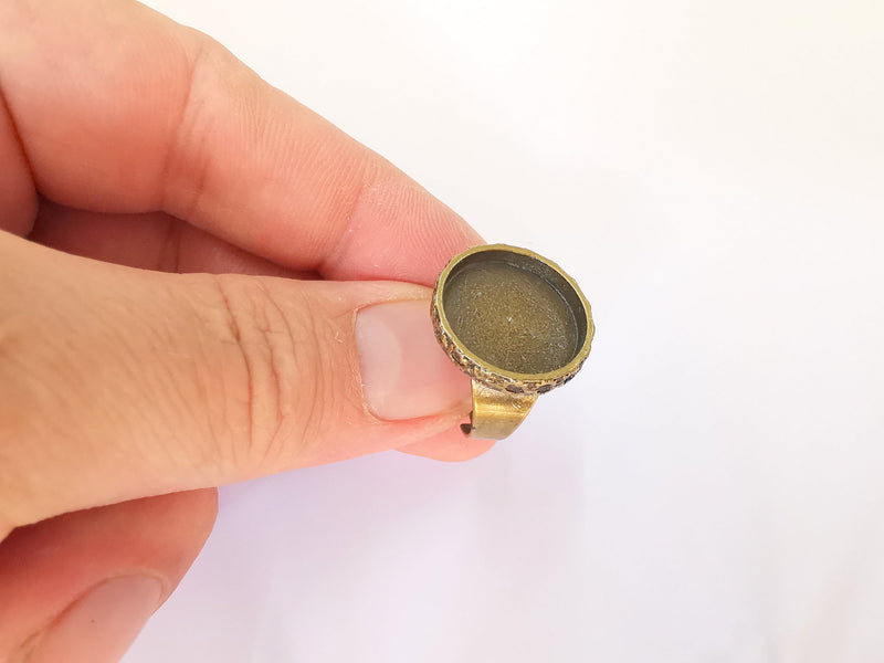 Antique Bronze Ring Blank Setting Cabochon Base inlay Ring Backs Mounting Adjustable Ring Bezel (17mm blank) Antique Bronze Plated G22983