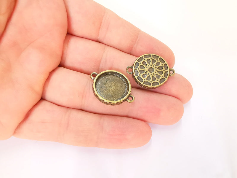 4 Charms Connector Blank Bezel Resin Bezel Mosaic Mountings Antique Bronze Plated Charms (27x19mm)( 17 mm Bezel Inner Size)  G22984