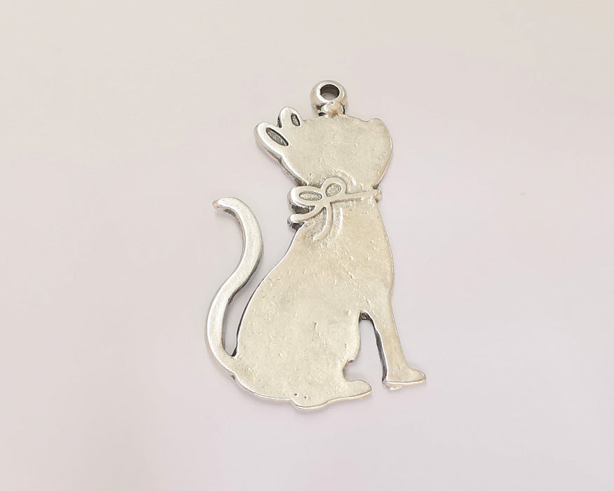 2 Cat Charms Antique Silver Plated Charms (48x28mm)  G22995