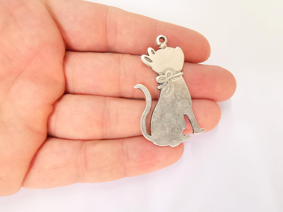 2 Cat Charms Antique Silver Plated Charms (48x28mm)  G22995