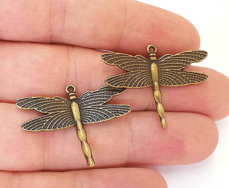 4 Dragonfly Charms Antique Bronze Plated Charms (34x26mm)  G22647