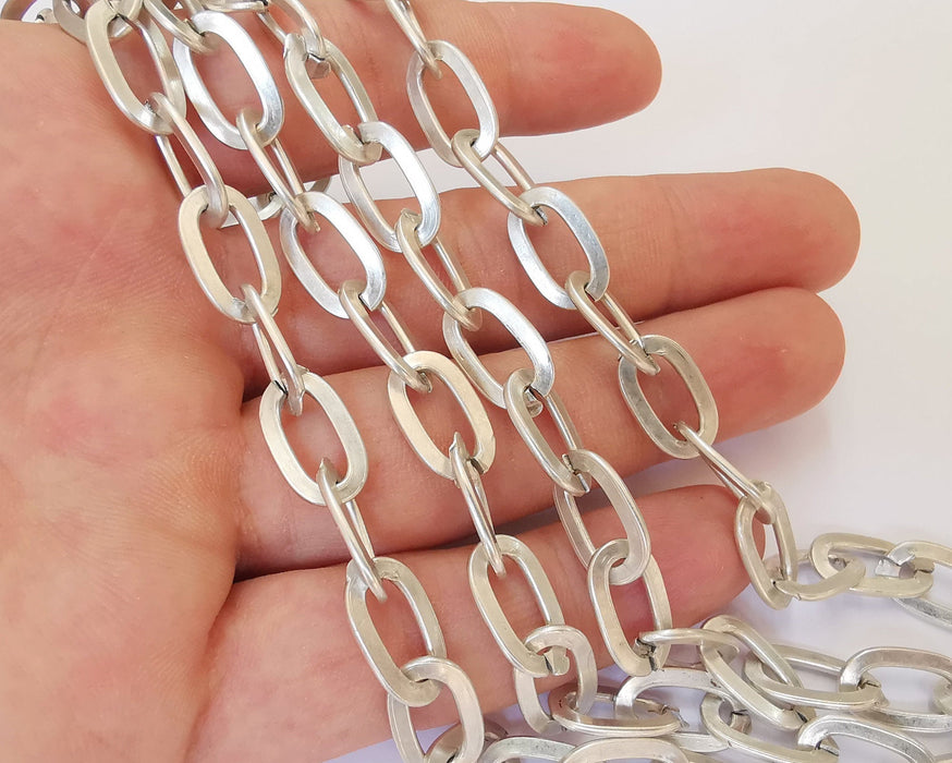 Antique Silver Large Cable Chain 1 Meter - 3.3 Feet  (16x9 mm) Antique Silver Plated Cable Chain G22649