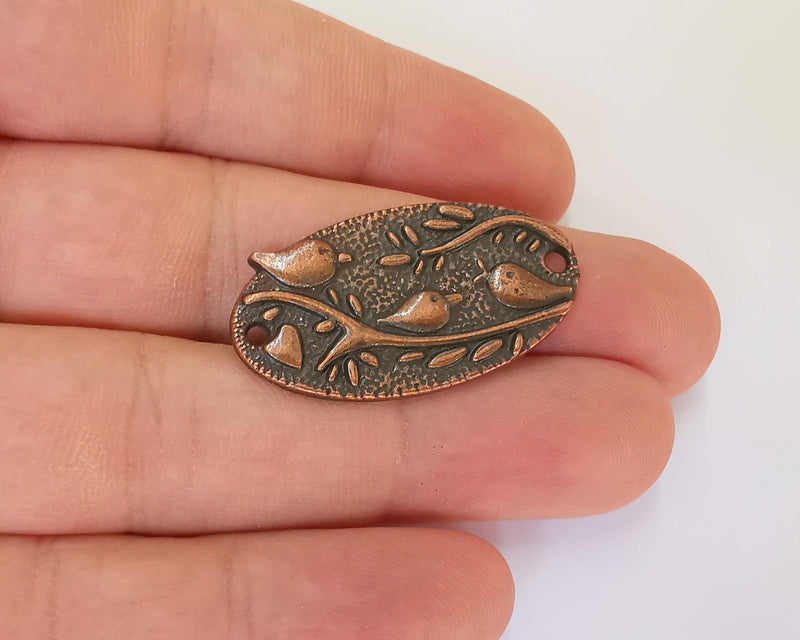 2 Bird and Leaf Branch Connector Charms Antique Copper Plated Charms (37x20mm) G22650