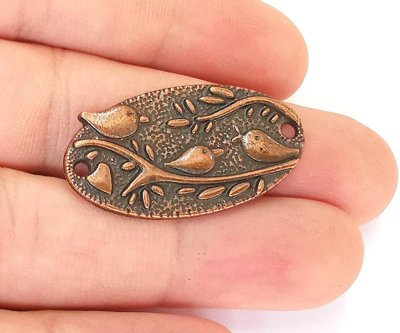 2 Bird and Leaf Branch Connector Charms Antique Copper Plated Charms (37x20mm) G22650