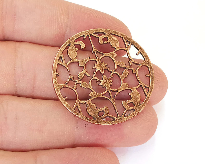 2 Filigree Charms Antique Copper Plated Charms (35mm) G22654