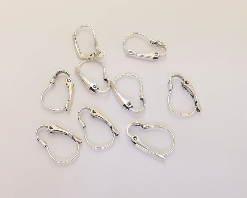 Earring Wire with Clasp 8 Pcs (4 pairs)  Antique Silver Plated Brass Earring Hook ,Findings G22655