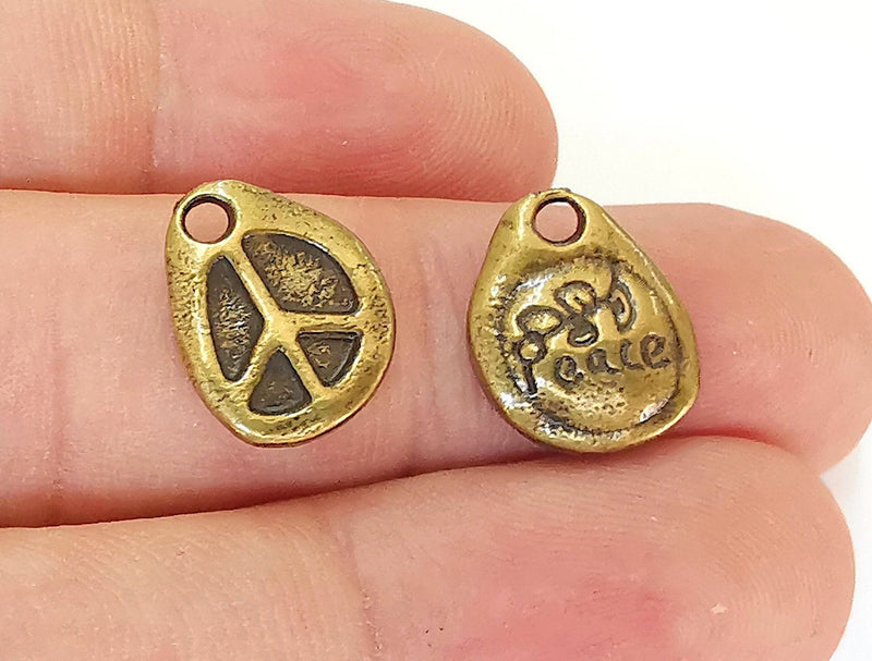 5 Peace Charms Antique Bronze Plated Charms (15x12mm)  G22658