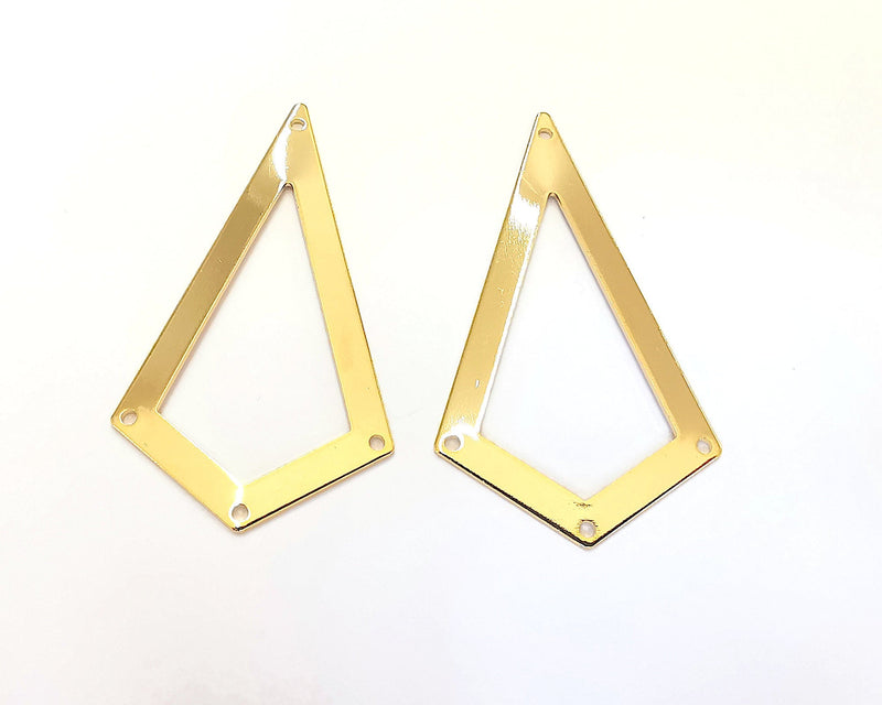 2 Triangle Geometric Charms Connector 24k Shiny Gold Plated Brass Charms (54x29mm)  G22660