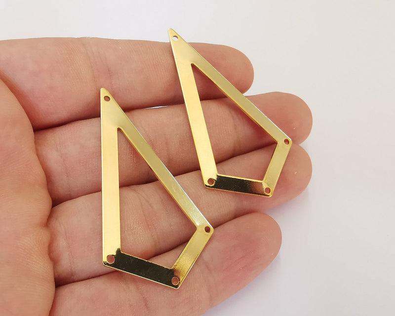 2 Triangle Geometric Charms Connector 24k Shiny Gold Plated Brass Charms (54x29mm)  G22660