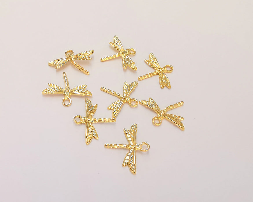 10 Dragonfly Charms 24k Shiny Gold Charms (19x15mm)  G22662