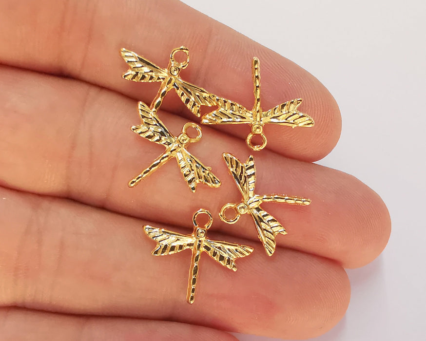 10 Dragonfly Charms 24k Shiny Gold Charms (19x15mm)  G22662