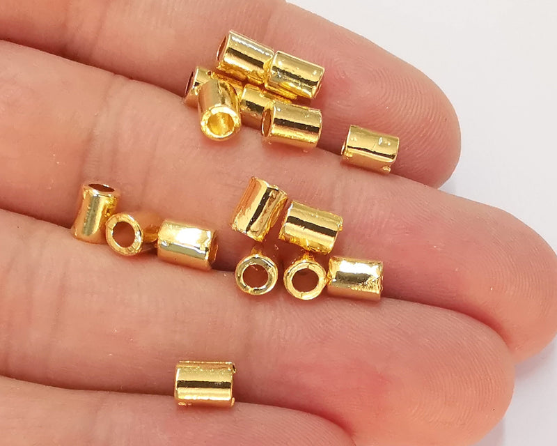 10 Cylinder Tube Findings 24k Shiny Gold Plated Findings (6x5mm)  G22664