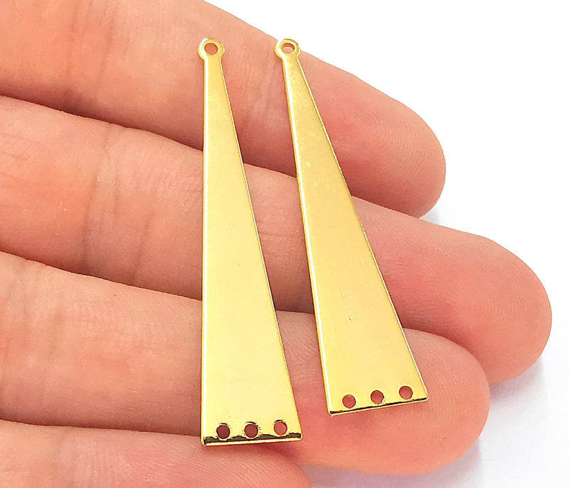 2 Triangle Charms Connector 24k Shiny Gold Brass Charms (50x11mm)  G22667