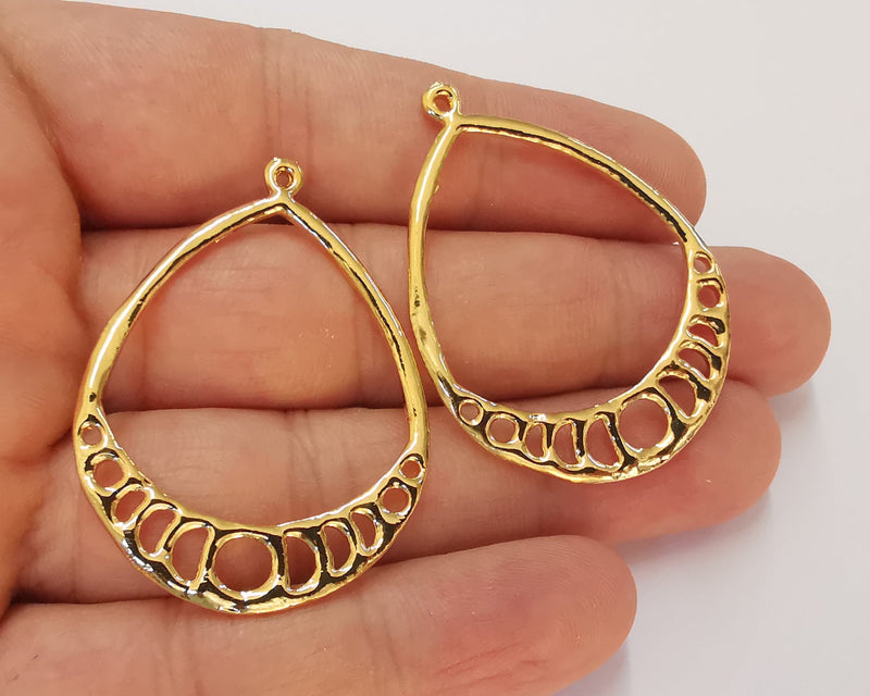 2 Drop Charms 24k Shiny Gold Plated Charms (46x34mm)  G22668