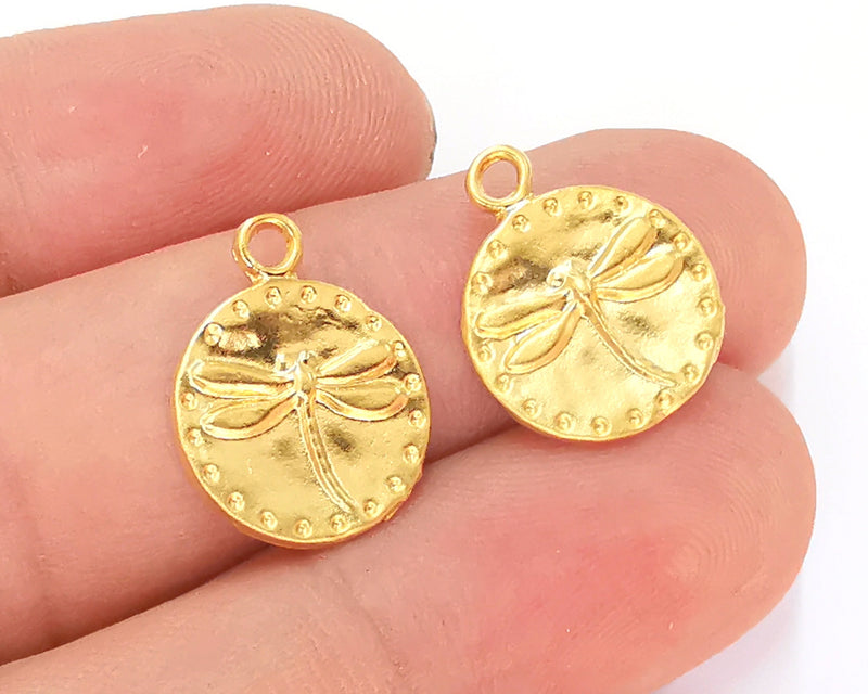 2 Dragonfly Charms Gold Plated Charm (18x14mm) G22348