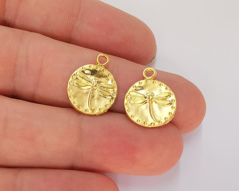 2 Dragonfly Charms Gold Plated Charm (18x14mm) G22348