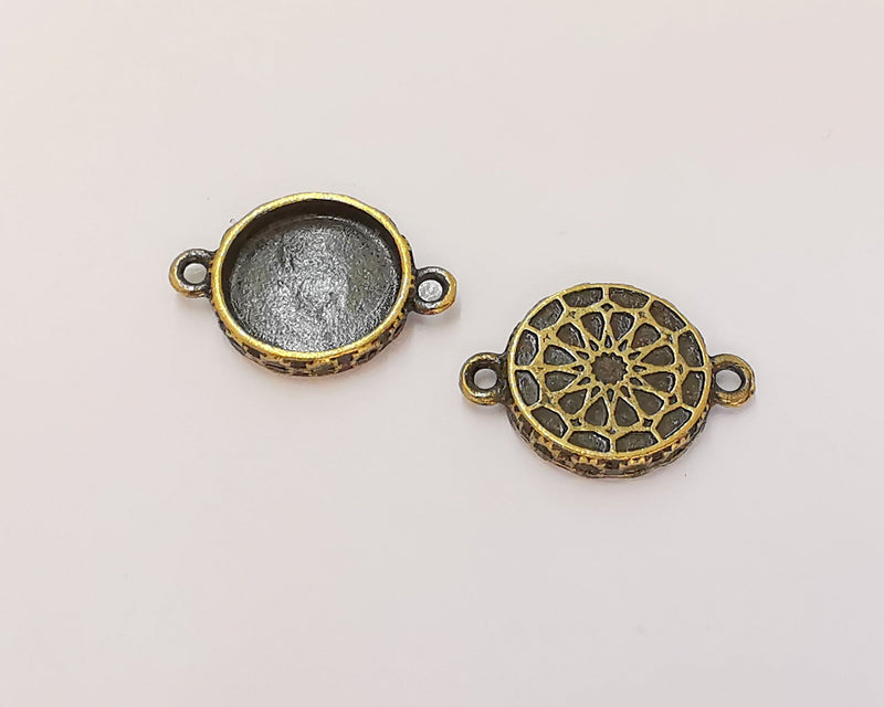 4 Charms Connector Blank Bezel Resin Bezel Mosaic Mountings Antique Bronze Plated Charms (24x16mm)( 14 mm Bezel Inner Size)  G23003