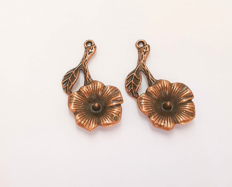 2 Flower Charms Antique Copper Plated Charms (37x18mm)  G22672
