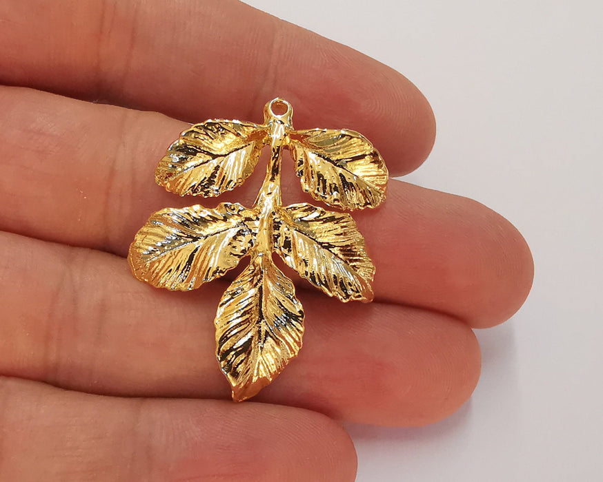 Leaf Charms 24k Shiny Gold Plated Charms (39x32mm)  G22674