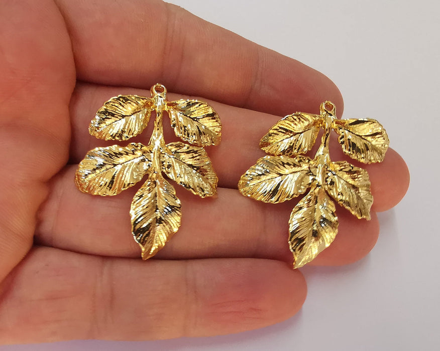 Leaf Charms 24k Shiny Gold Plated Charms (39x32mm)  G22674