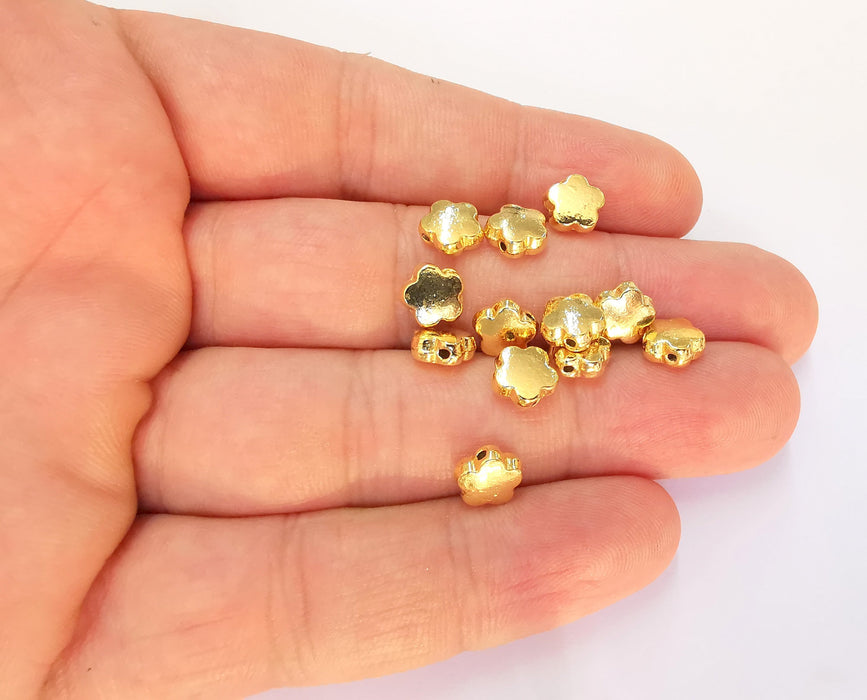 5 Flower Charms 24K Shiny Gold Plated Beads (8mm)  G22675