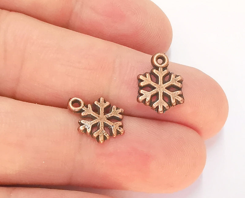 10 Snowflake Charms Antique Copper Plated Charms (14x10mm) G22686