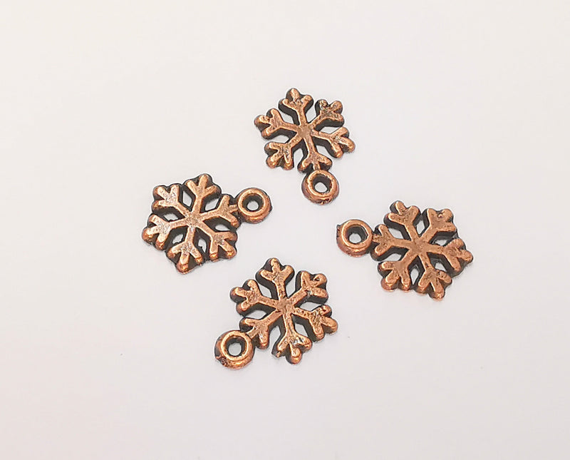 10 Snowflake Charms Antique Copper Plated Charms (14x10mm) G22686