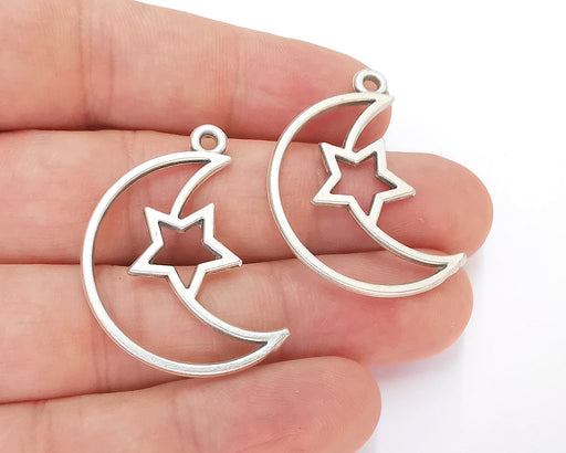 4 Crescent Star Charms Antique Silver Plated Charms (36x25mm)  G22687