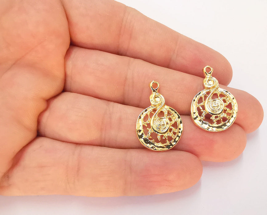 2 Gold Charms Shiny Gold Plated Charms (27x18mm)  G22690