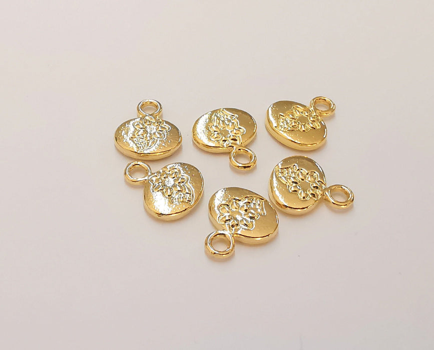 6 Lotus Flower Charms (Double Sided) 24k Shiny Gold Plated Charms (12x10mm)  G22691