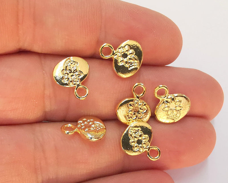6 Lotus Flower Charms (Double Sided) 24k Shiny Gold Plated Charms (12x10mm)  G22691