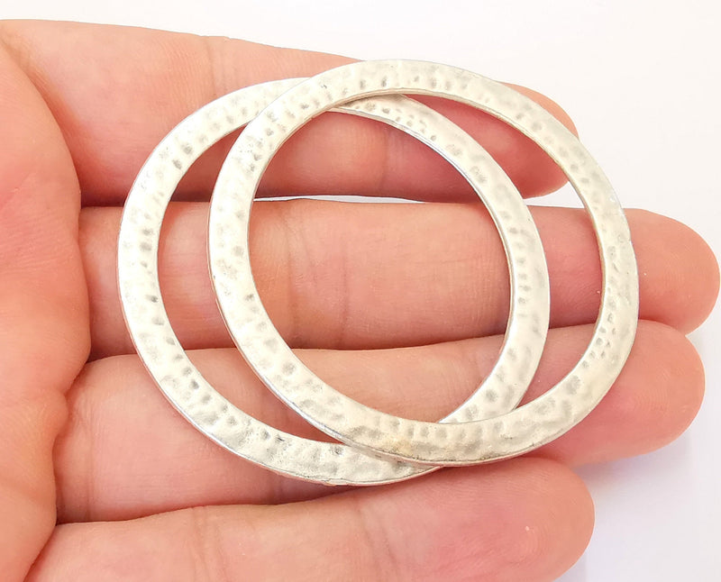 2 Hammered Circle Findings Antique Silver Plated Circle (53mm)  G22695