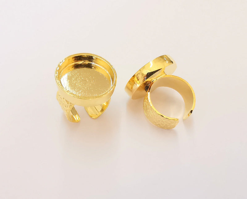 Gold Ring Setting Blank Bezel Ring Mounting Cabochon Base Adjustable inlay Ring Mosaic Ring Blank (20mm) 24K Shiny Gold Plated  G22950