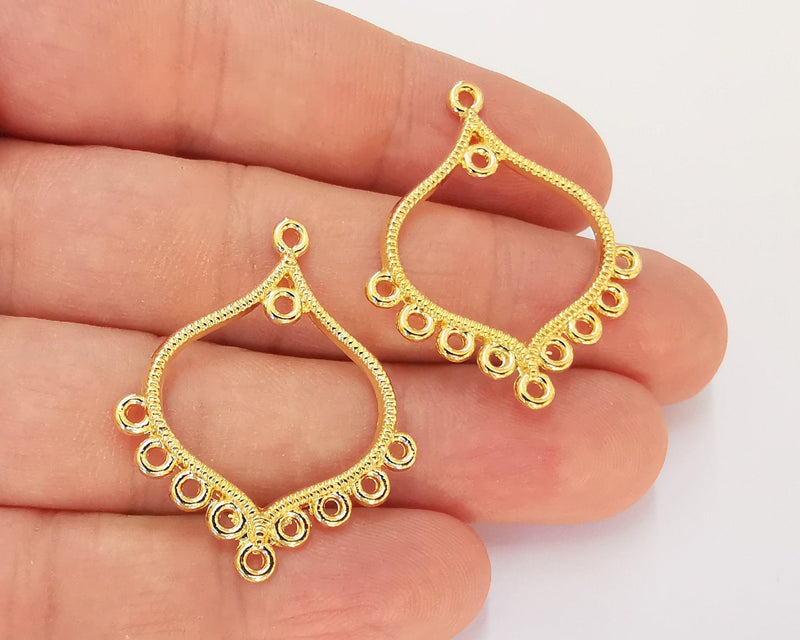 2 Gold Charms Connector 24K Shiny Gold Plated Charms (36x30mm)  G23011